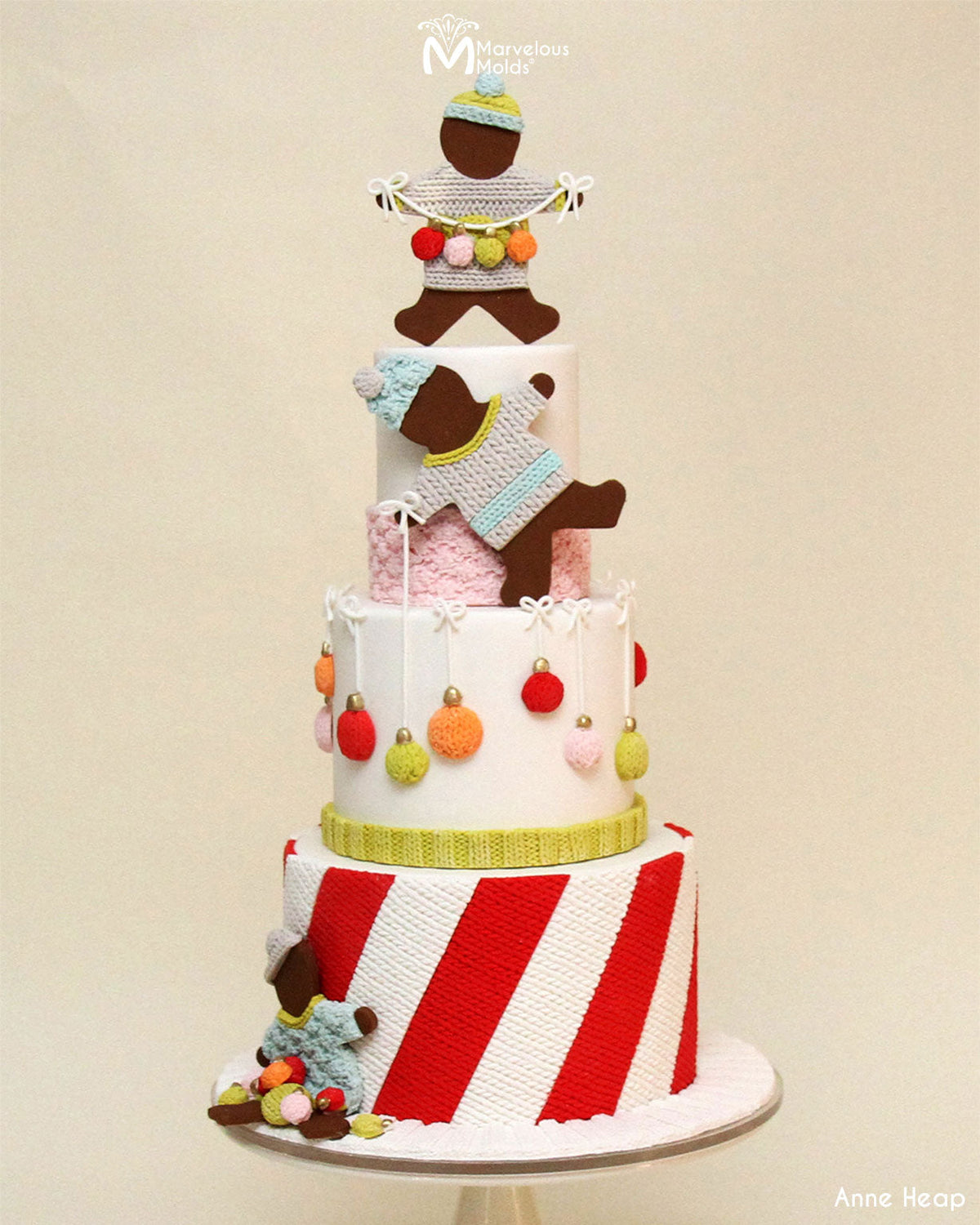 Gingerbread Christmas Cake Decorated Using the Small Knit Buttons Silicone Mold by Marvelous Molds