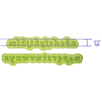 Calligraphy Lowercase Flexabet Letter Cutter image showing a measurement of .73 inches tall, by Marvelous Molds