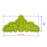 Edna Lace Tiara Silicone Mold Cavity measures 9.13 inches Wide by 3.70 inches Tall, proudly Made in USA