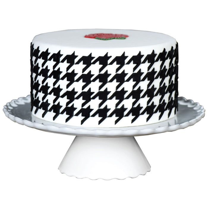 Decorated Cake Image showing the Houndstooth Food Safe Silicone Onlay for Fondant Cake Decorating by Marvelous Molds