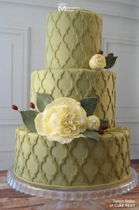 Green Moroccan Lattice Decorated Cake Using the Marvelous Molds Moroccan Lattice Silicone Onlay