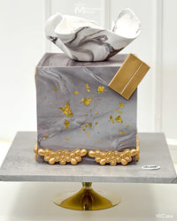 Marbled Grey and Gold Bar Themed Cake Decorated with Marvelous Molds Pearl Paragon Silicone Mold for Cake Decorating