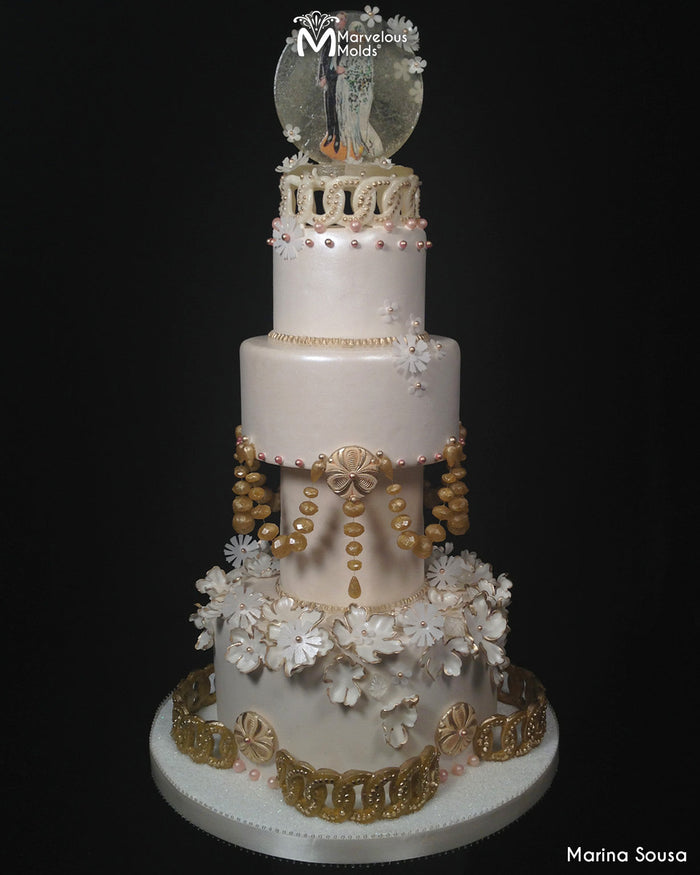 Oriental or Asian Style Wedding Cake Decorated with the Marvelous Molds Regal Button Silicone Mold for Cake Decorating