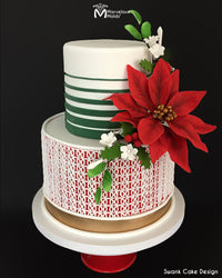 Christmas Cake with Poinsettia Cake Topper Decorated with Marvelous Molds Rise Silicone Onlay