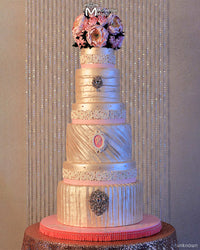 White Lace and Pleated Detail Wedding Cake Created with the Lauren Lace Silicone Mold