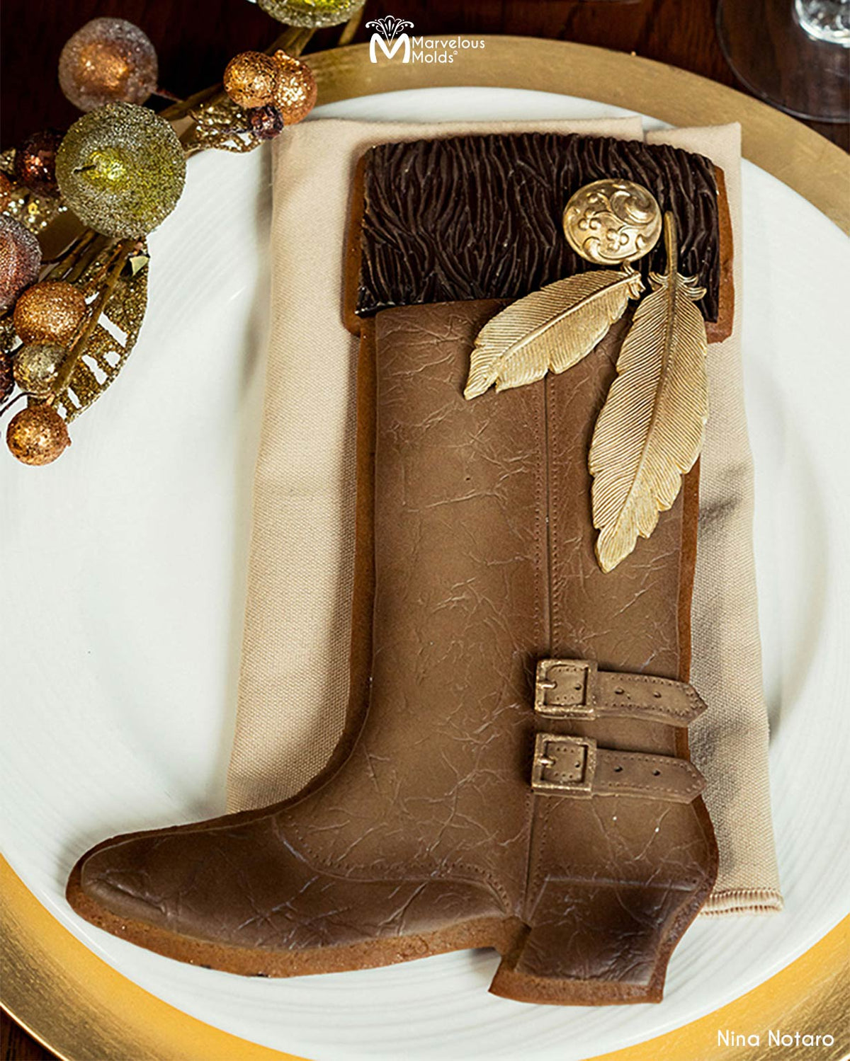 Riding Shoe Cake Decorated with Marvelous Molds Large Feather 2 Part Silicone Mold