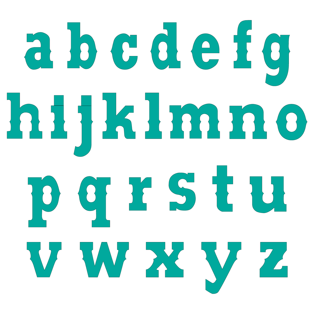 The Western Lowercase Flexabet Silicone Letter Cutter produces perfectly cut letters, as seen in this image, made by Marvelous Molds
