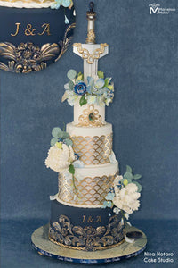 Elegant Wedding Cake Decorated using Calligraphy Uppercase Flexabet Letter Maker by Marvelous Molds