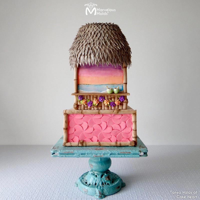 Pink Tiki Hut Summer Luau Cake Decorated Using the Pirouette Simpress