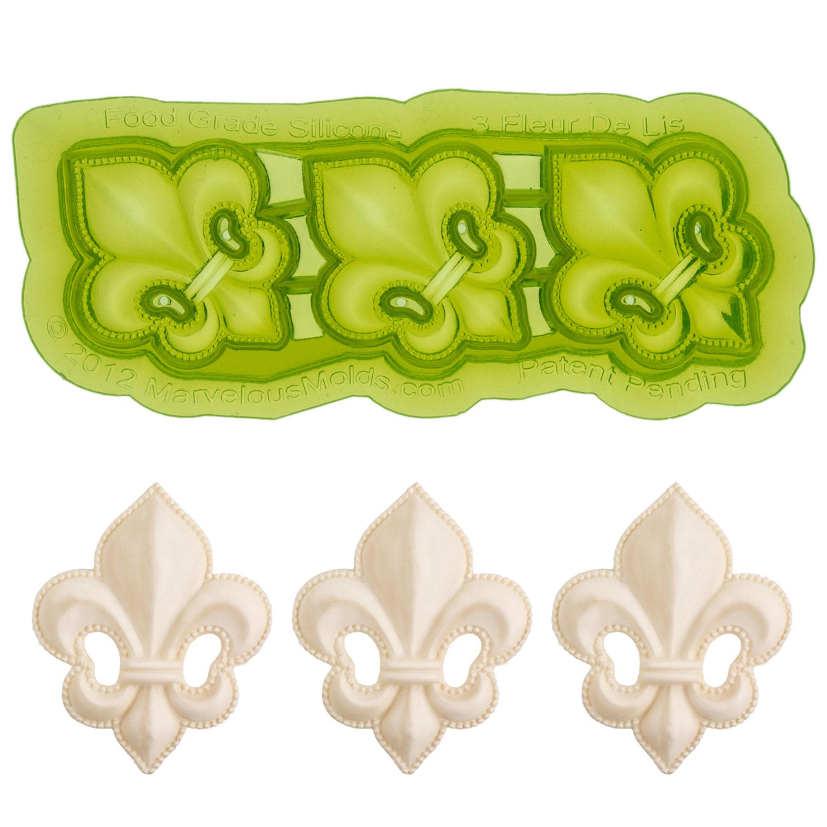 3 Fleur De Lis Food Safe Silicone Mold for Fondant Cake Decorating by Marvelous Molds