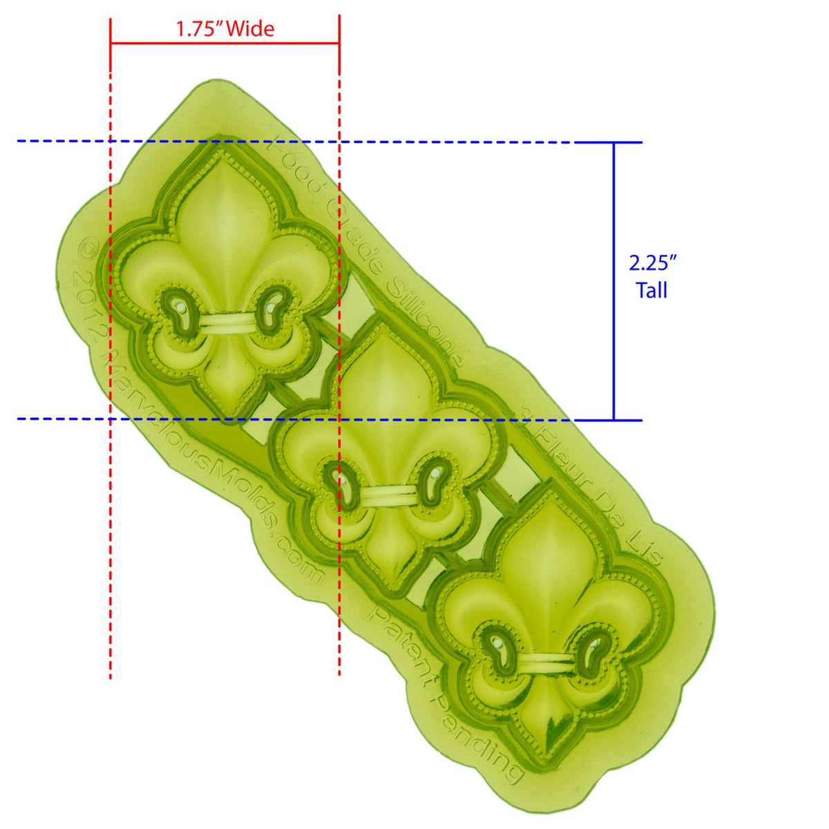 3 Fleur De Lis Silicone Mold Cavity Measures 1.75 inches Wide by 2.25 inches Tall, proudly Made in USA