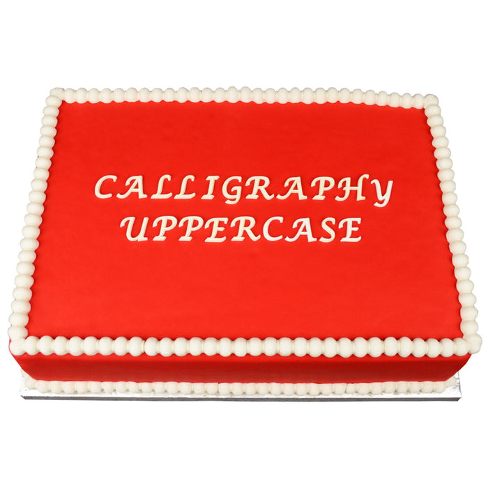 Decorated Cake using Calligraphy Uppercase Flexabet Food Safe Letter Maker by Marvelous Molds