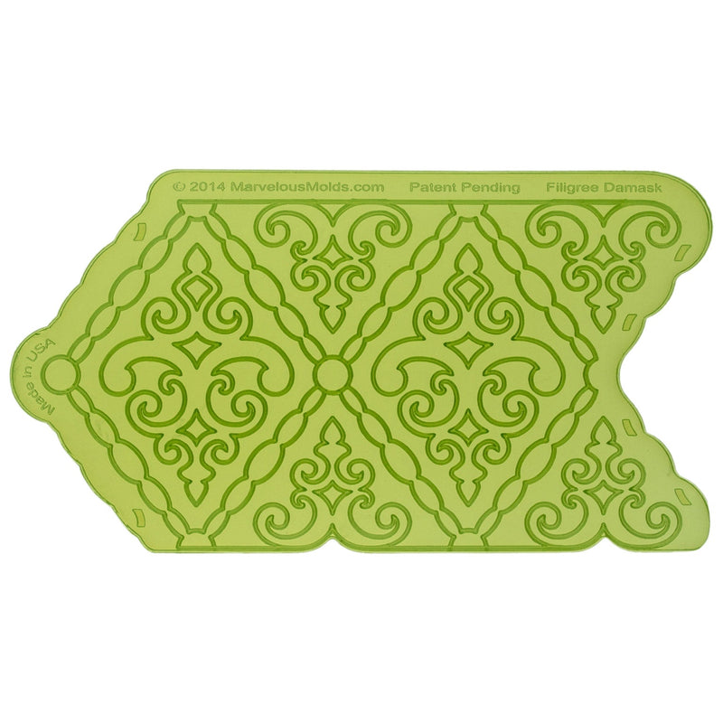 Filigree Damask Pattern Silicone Onlay Stencil for Ceramics and Pottery by Marvelous Molds