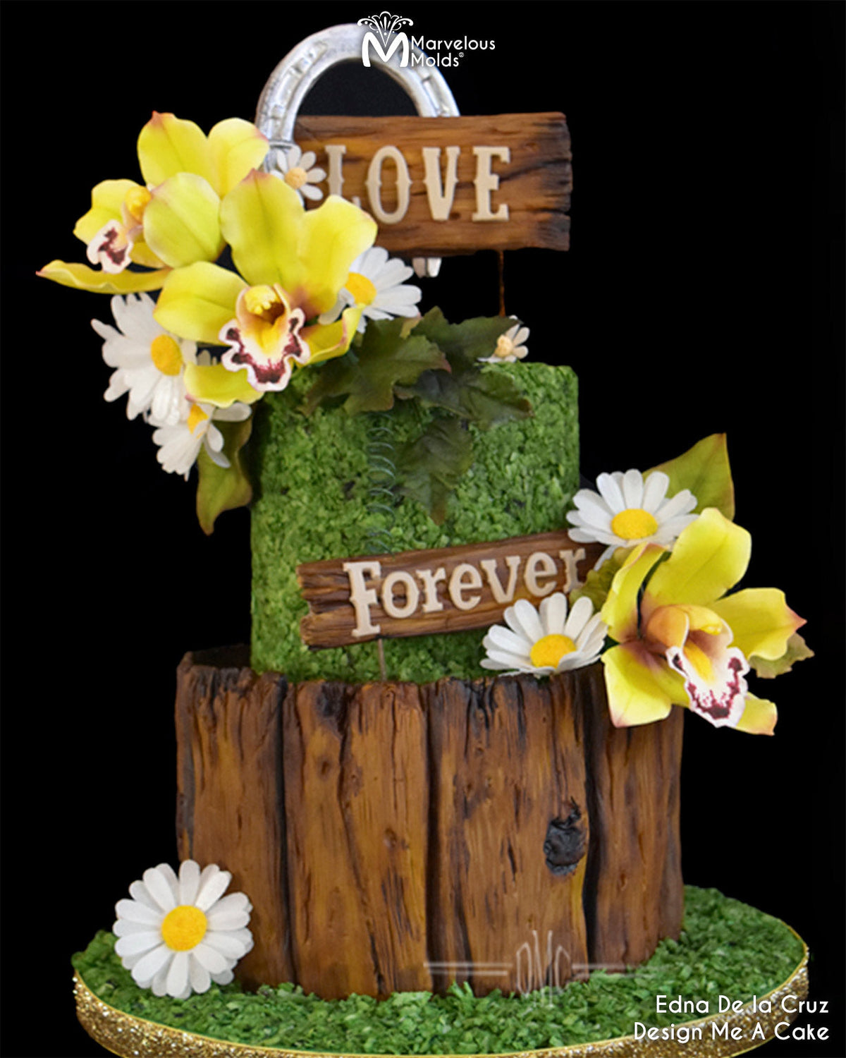 Western Themed Wedding Cake Decorated with the Western Lettering Flexabet by Marvelous Molds