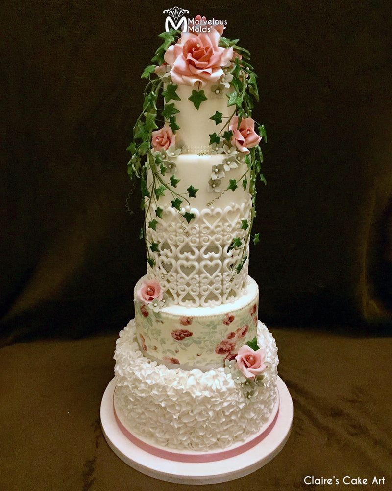 Garden themed Wedding Cake using Marvelous Molds Bellissimo Scroll Mold