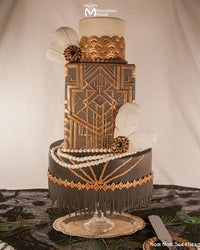 The Great Gatsby Cake Decorated Using the Marvelous Molds Double Diamond Silicone Onlay Stencil
