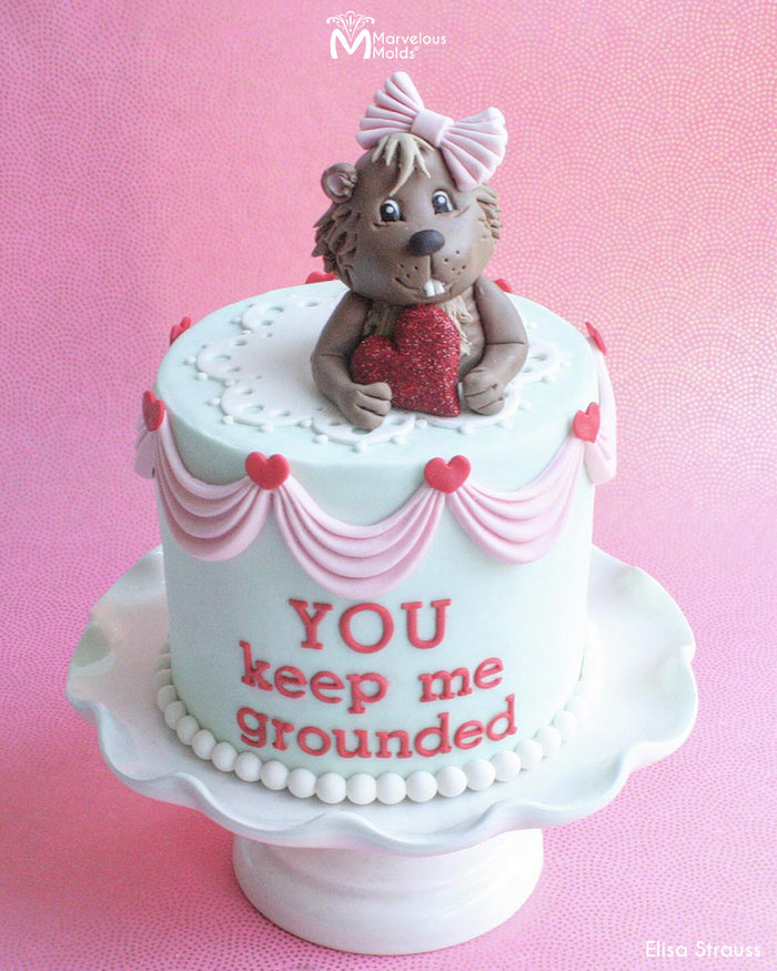 Valentine's Day Cake or Groundhog Day Cake, Decorated Using the Marvelous Molds Pleated Bow Silicone Mold for Fondant and Cake Decorating