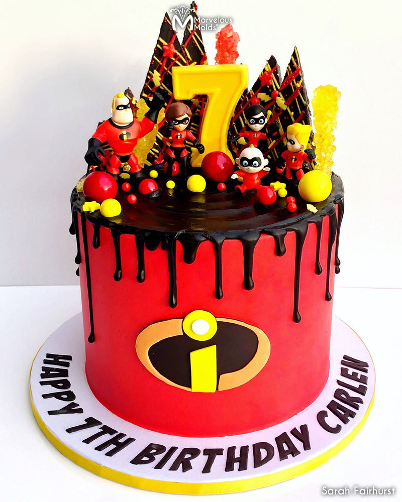 The Incredibles Birthday Cake using Large Action Comic Flexabet by Marvelous Molds