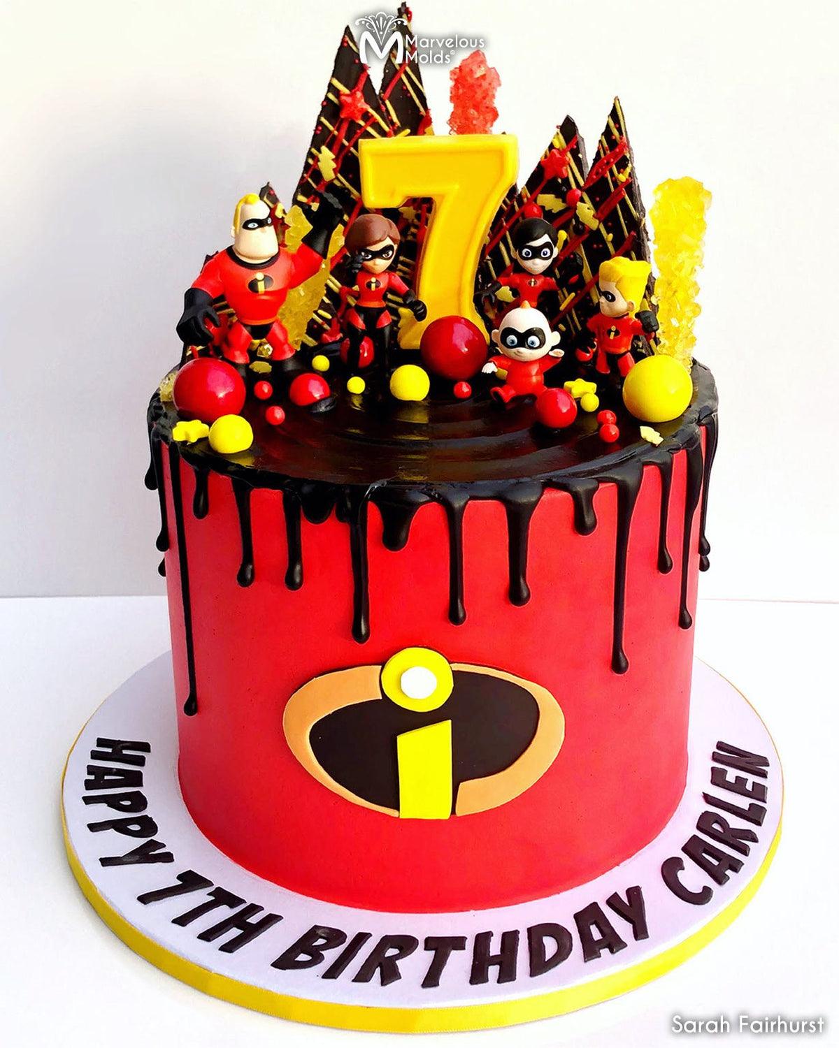 The Incredibles Birthday Cake using Small Action Comic Flexabet by Marvelous Molds