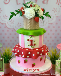 Strawberry Shortcake Themed Birthday Cake, Decorated with Marvelous Molds Polka Dots Silicone Onlay Mold for Cake Decorating