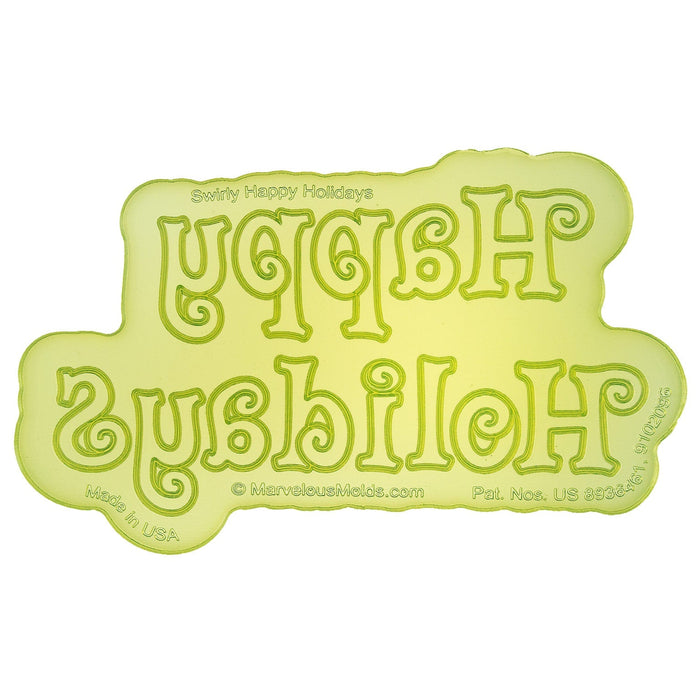 Swirly Happy Holidays Flexabet Silicone Letter Maker for Ceramics by Marvelous Molds