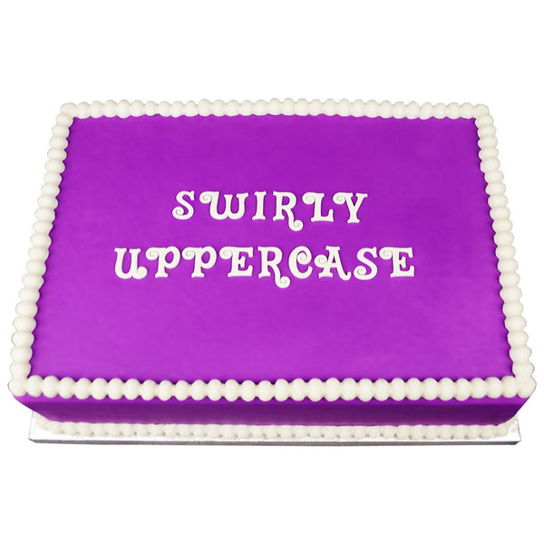 Decorated Cake using Swirly Uppercase Flexabet Food Safe Silicone Letter Maker by Marvelous Molds