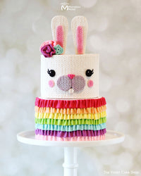 Knitted Easter Bunny Spring Cake with Rainbow Ruffles Created Using the Romantic Ruffle Silicone Simpress Mold by Marvelous Molds