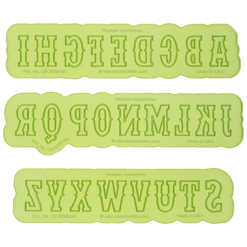 Western Uppercase Flexabet Silicone Letter Maker for Cake Decorating by Marvelous Molds