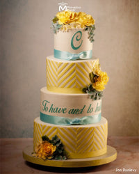 Yellow Garden Wedding Cake Decorated Using Marvelous Molds Clever Chevron Silicone Onlay