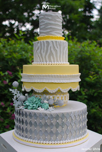 Yellow and Grey Y2K Cake Decorated with Marvelous Molds Pretty in Pleats Silicone Mold