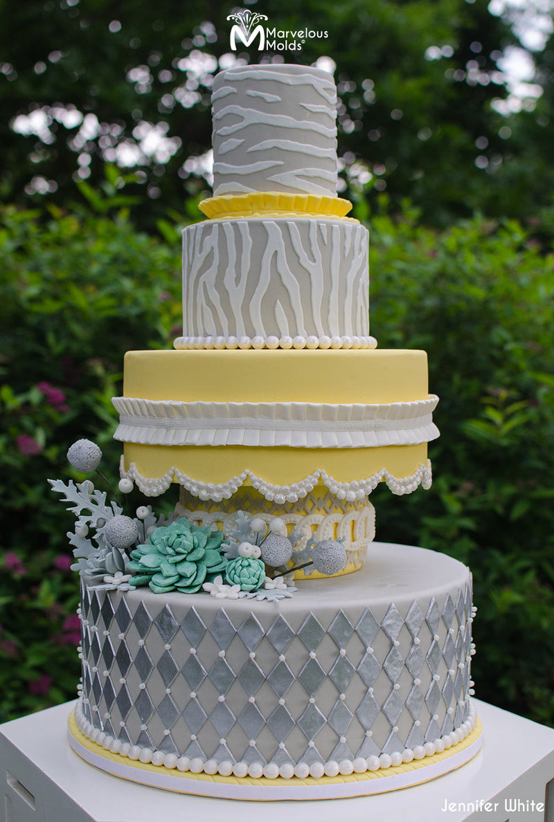 Yellow and Grey Y2K Cake Decorated with Marvelous Molds Pretty in Pleats Silicone Mold
