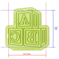 ABC Blocks Silicone Onlay® Measures 3.5 inches Wide by 3.5 inches Tall, proudly Made in USA