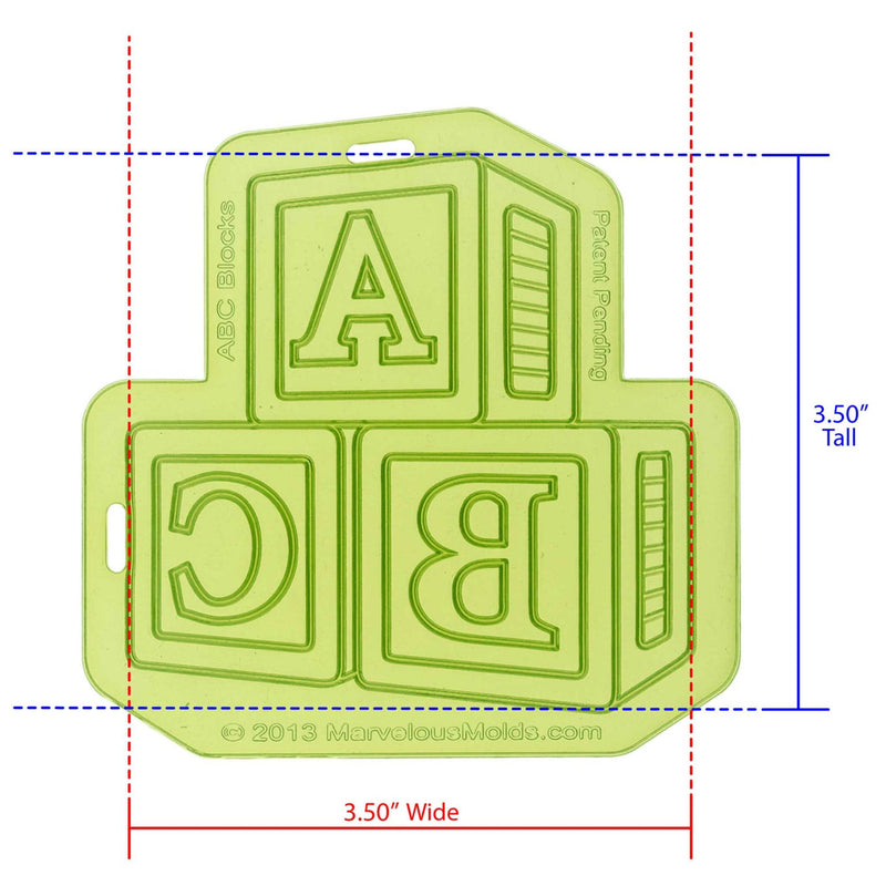 ABC Blocks Silicone Onlay® Measures 3.5 inches Wide by 3.5 inches Tall, proudly Made in USA