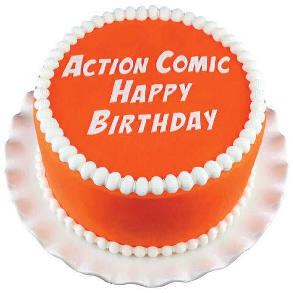 Decorated Cake using Action Comic Flexabet Happy Birthday Flexabet Food Safe Silicone Letter Cutter by Marvelous Molds