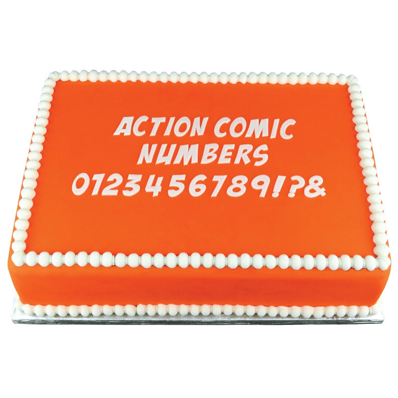 Decorated Cake using Action Comic Flexabet Numbers Food Safe Silicone Letter Maker by Marvelous Molds