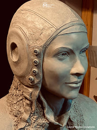 Amelia Earhart Sculpture with Details of Leather Created Using Marvelous Molds Distressed Leather Silicone Impression Mat