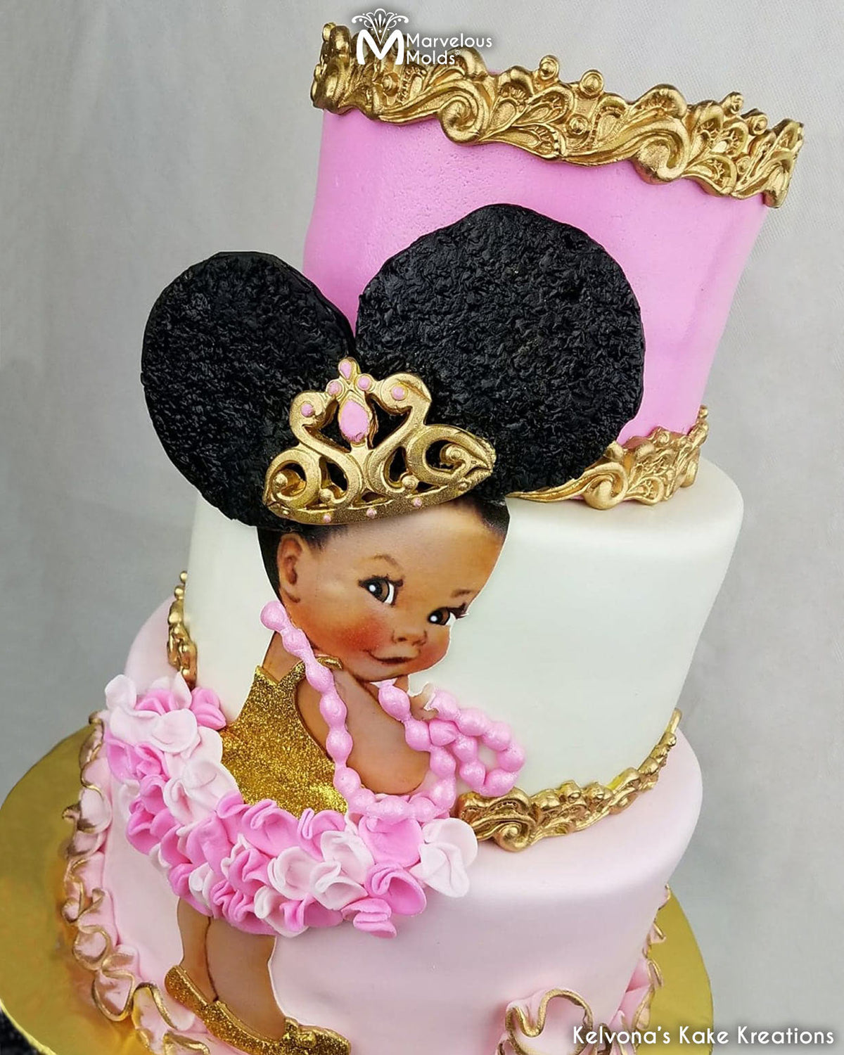Princess Birthday Cake Decorated with Marvelous Molds Mini Majestic Tiara Silicone Mold