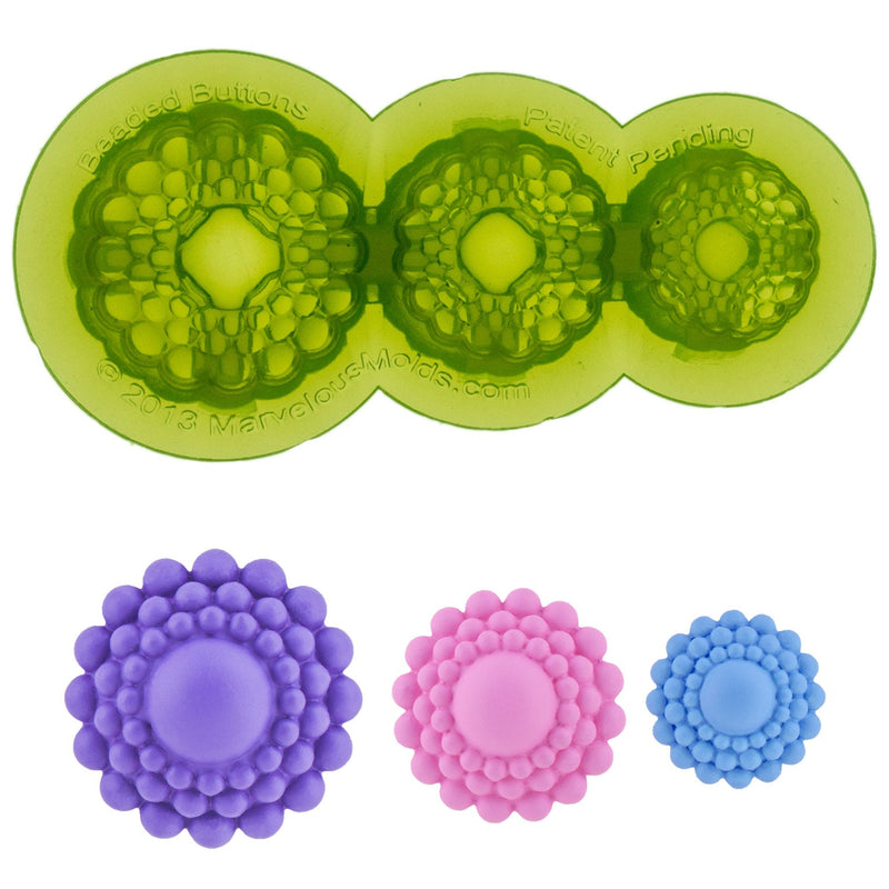 Beaded Buttons Food Safe Silicone Mold for Fondant Cake Decorating by Marvelous Molds