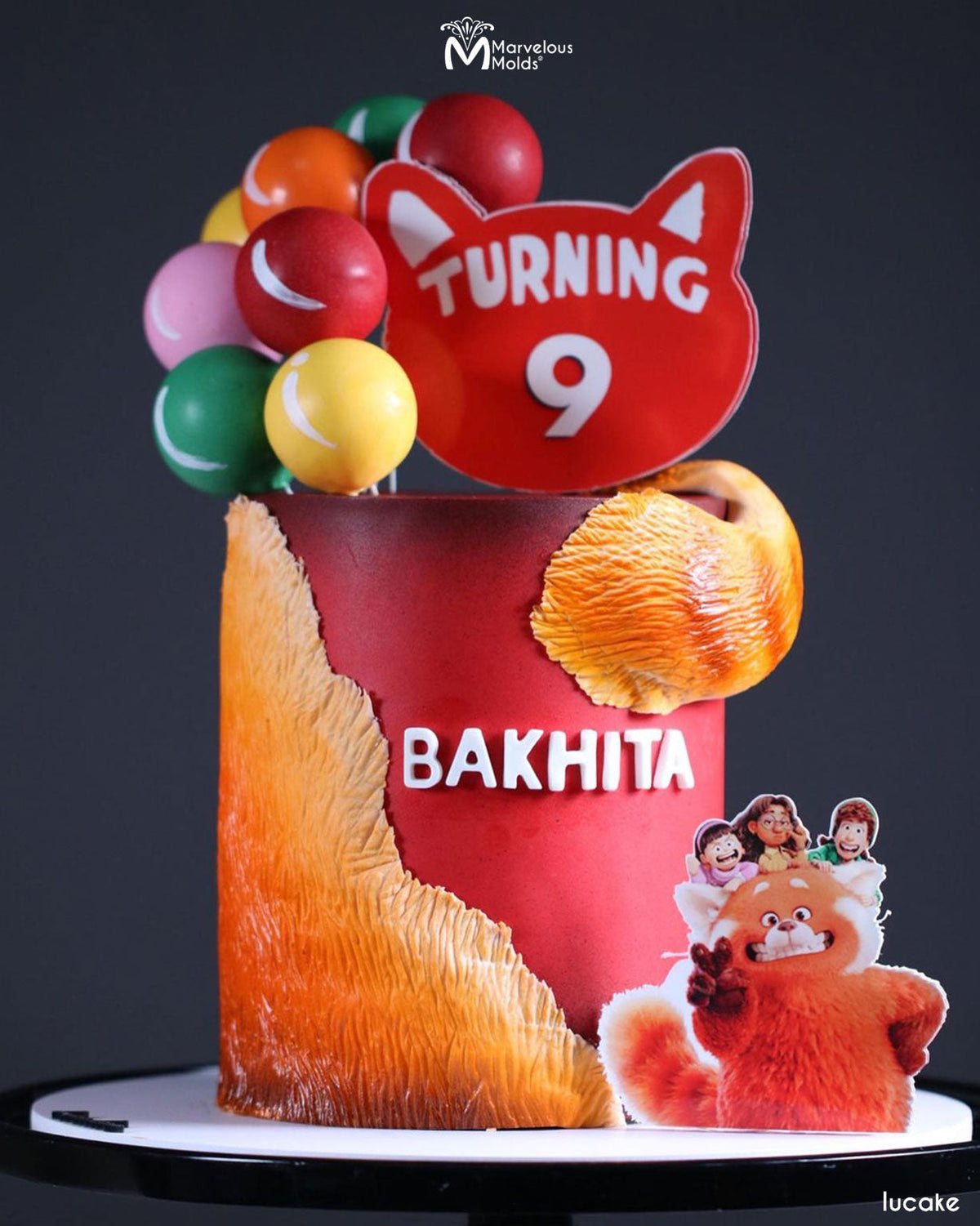 Turning Red Disney Movie Themed Birthday Cake Decorated with Marvelous Molds Long Fur Impression Mat