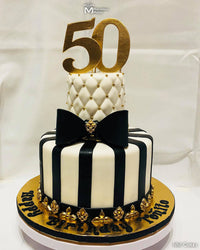 Classy 50th Birthday Cake Decorated Using the Marvelous Molds Jacks and Fleur De LIs Silicone Onlay