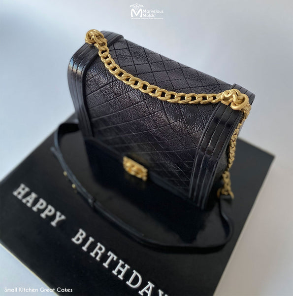 Realistic Leather Purse Cake Decorated Using the Marvelous Molds Large Chain PinchPro Silicone Mold for Cake Decorating