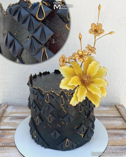 Black and Gold Cake Decorated with the Marvelous Molds Lavish Loops Simpress Mold