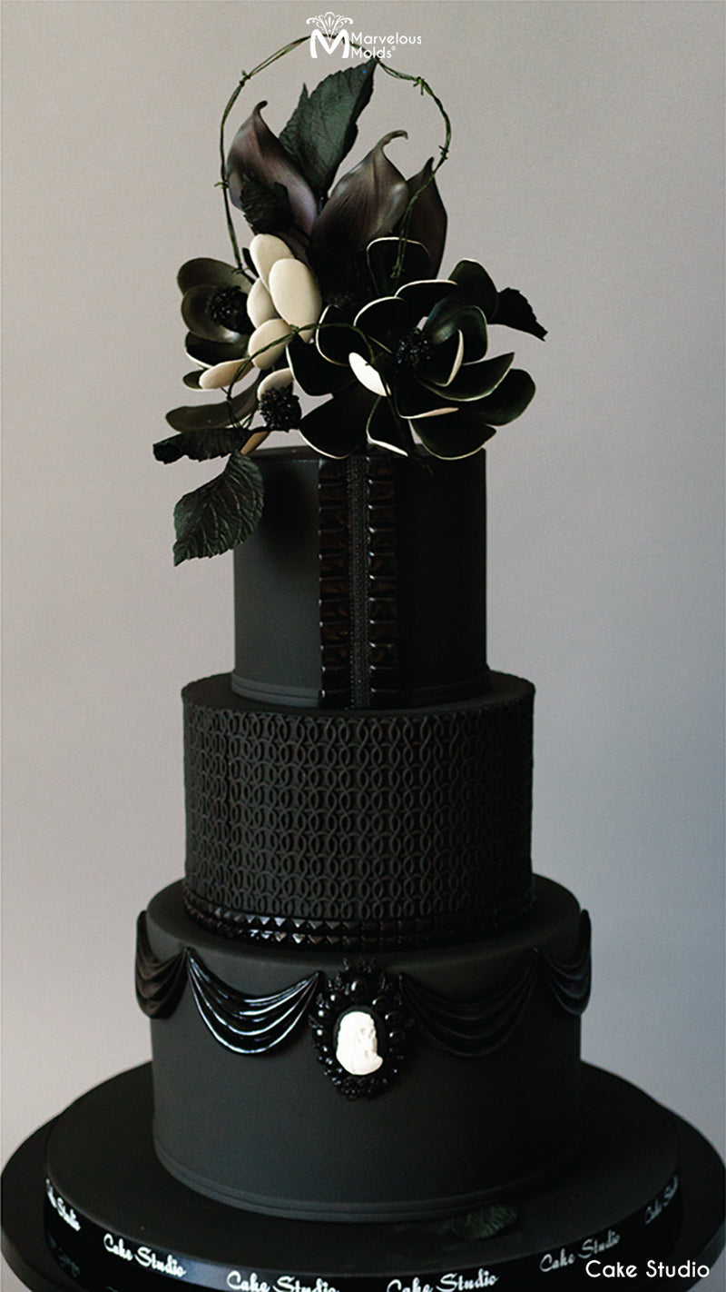 Victorian Black Gothic Vintage Wedding Cake Decorated Using Marvelous Molds Large Classic Swag Silicone Mold