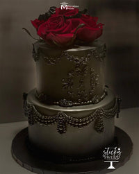 Gothic Cake topped with Roses and decorated with Classic Pearl Drop by Marvelous Molds