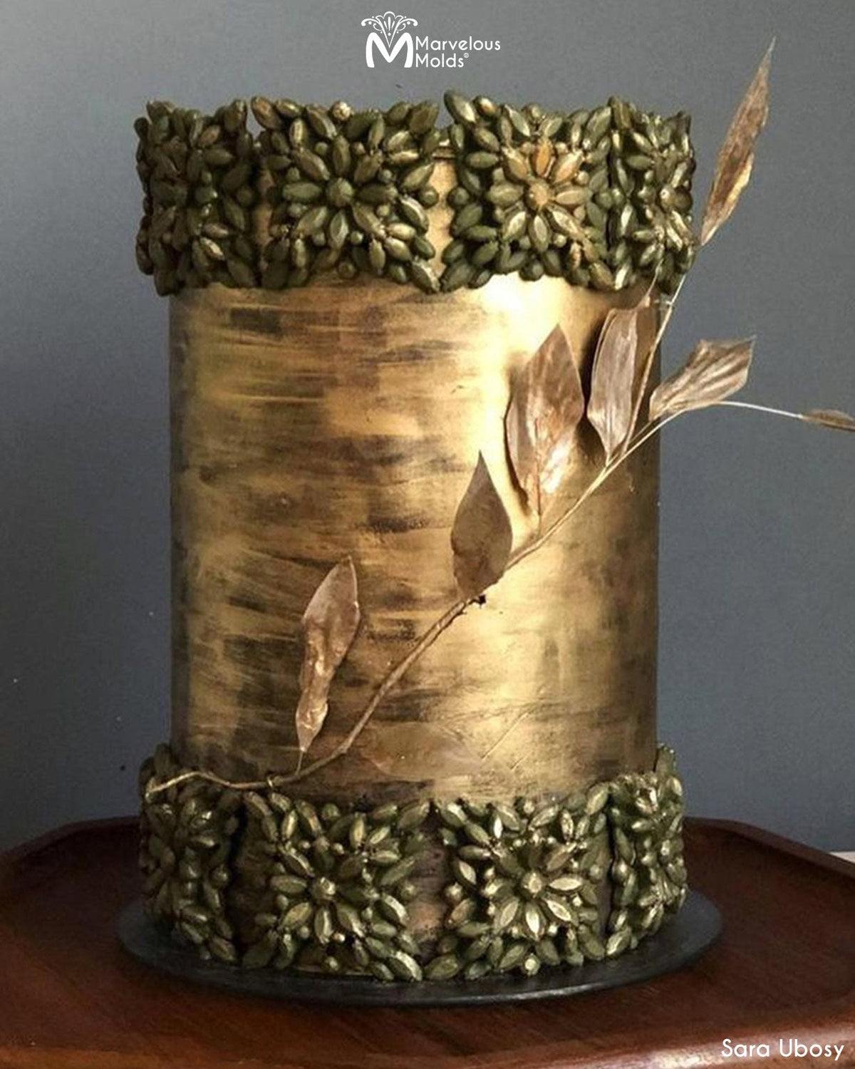 Bronze Bling Cake using Marvelous Molds Bling Squared Brooch Mold for Cake Borders