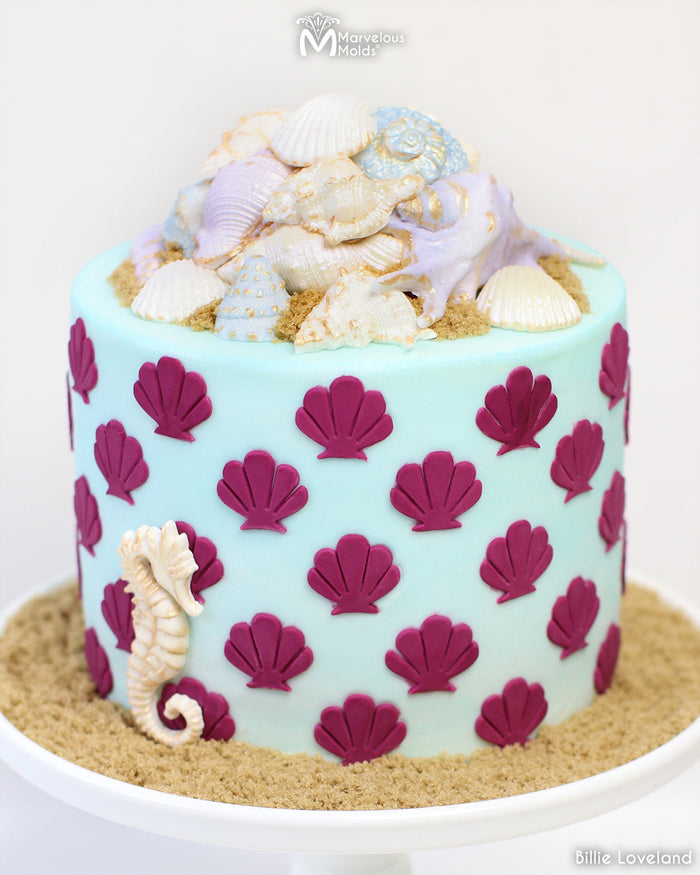 Seashell Themed Cake Decorated with the Sugar Snail Silicone Mold by Marvelous Molds