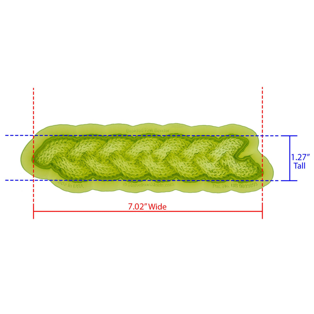 Braided Knit Border Silicone Mold Cavity measures 1.27 inches tall by 7.02 inches wise, proudly made in USA