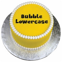 Decorated Cake using the Bubble Lowercase Flexabet Food SAfe Silicone Letter Maker by Marvelous Molds