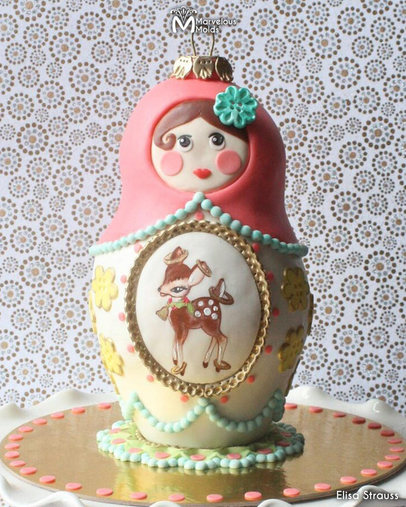 Russian Stacking Doll Cake Decorated Using the Vintage Flower Buttons Mold by Marvelous Molds