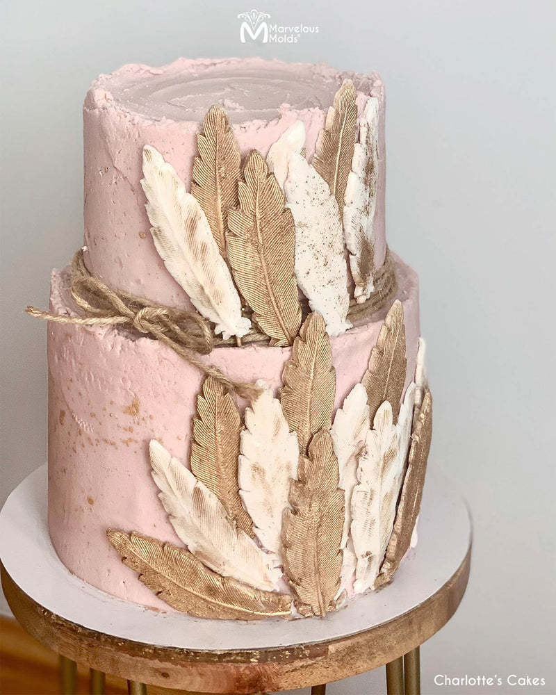 Rustic Wedding Cake Decorated with Marvelous Molds Large Feather 2 Part Mold